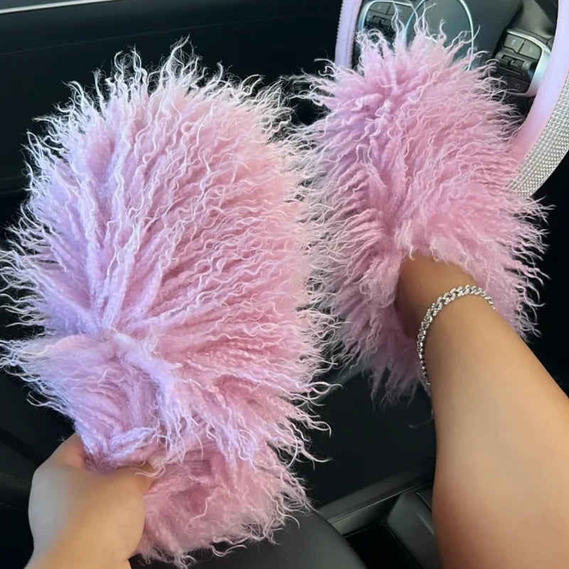 Fluffy Faux Fur Slides