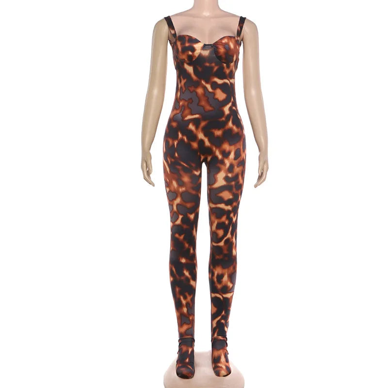 Leopard Print Bodycon Jumpsuit